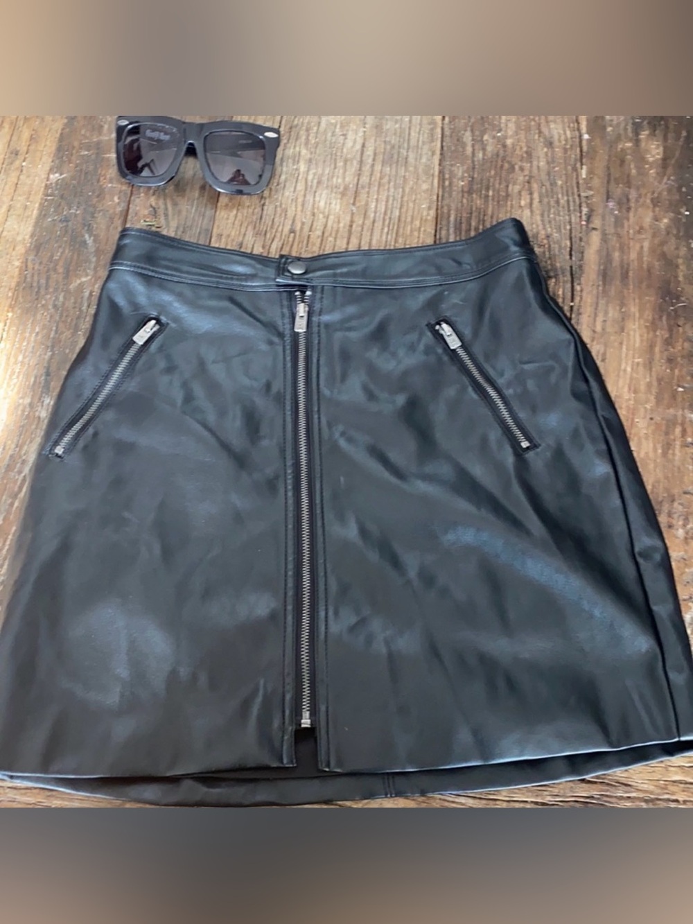 Black Faux Leather Zip-Front Mini Skirt